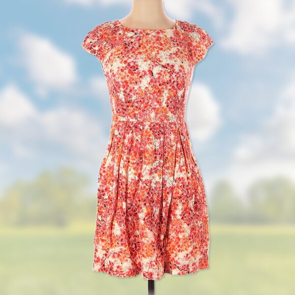 EUC Orange Floral Lace Short-Sleeve Mini Dress w Pockets - Women's Size 0 Dress - Picture 4 of 7